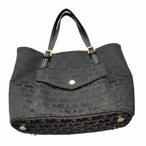 EUC MICHAEL KORS Purse Bag Black MK Logo Pockets+compartments Tote Bag Jet Set